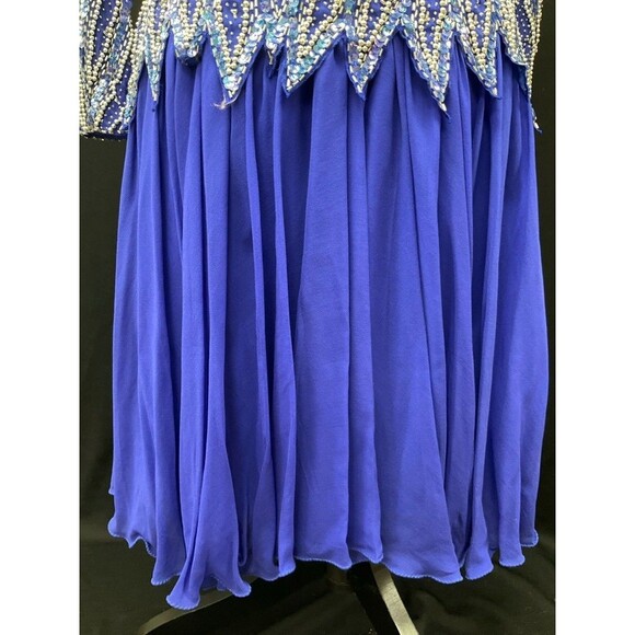 Vintage Jacquline Electric Blue Swing Dress w/Heavy Beaded Bodice 100% Silk SZ 8 - Picture 6 of 14